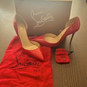 Pre-loved Christian Louboutin red patent IRIZA heels 100 size 38.5